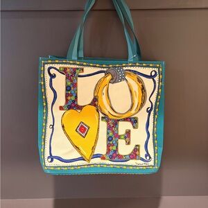 Brighton Charmed Holiday Colorful Love Canvas Tote Bag
